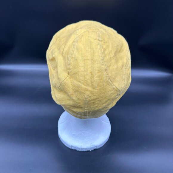 Yellow Hat Flat Cap Newsboy Cabbie Dobbs USA Yellow Gray Stripe Irish Linen L/XL - Picture 4 of 9